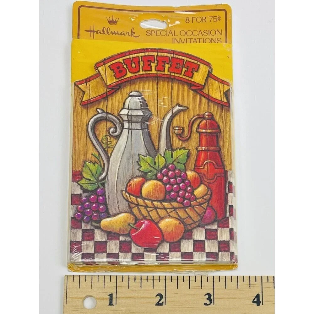 2x VTG 1970s 8pk (16 Total) HALLMARK Buffet Party INVITATIONS Fruit Basket NIP
